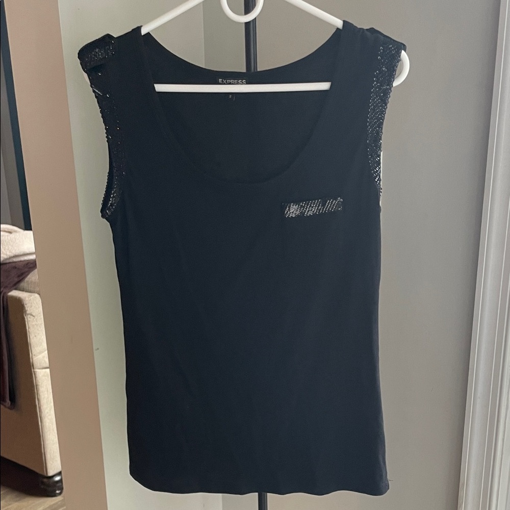 🫶 Express sequin detail black tank with pocket